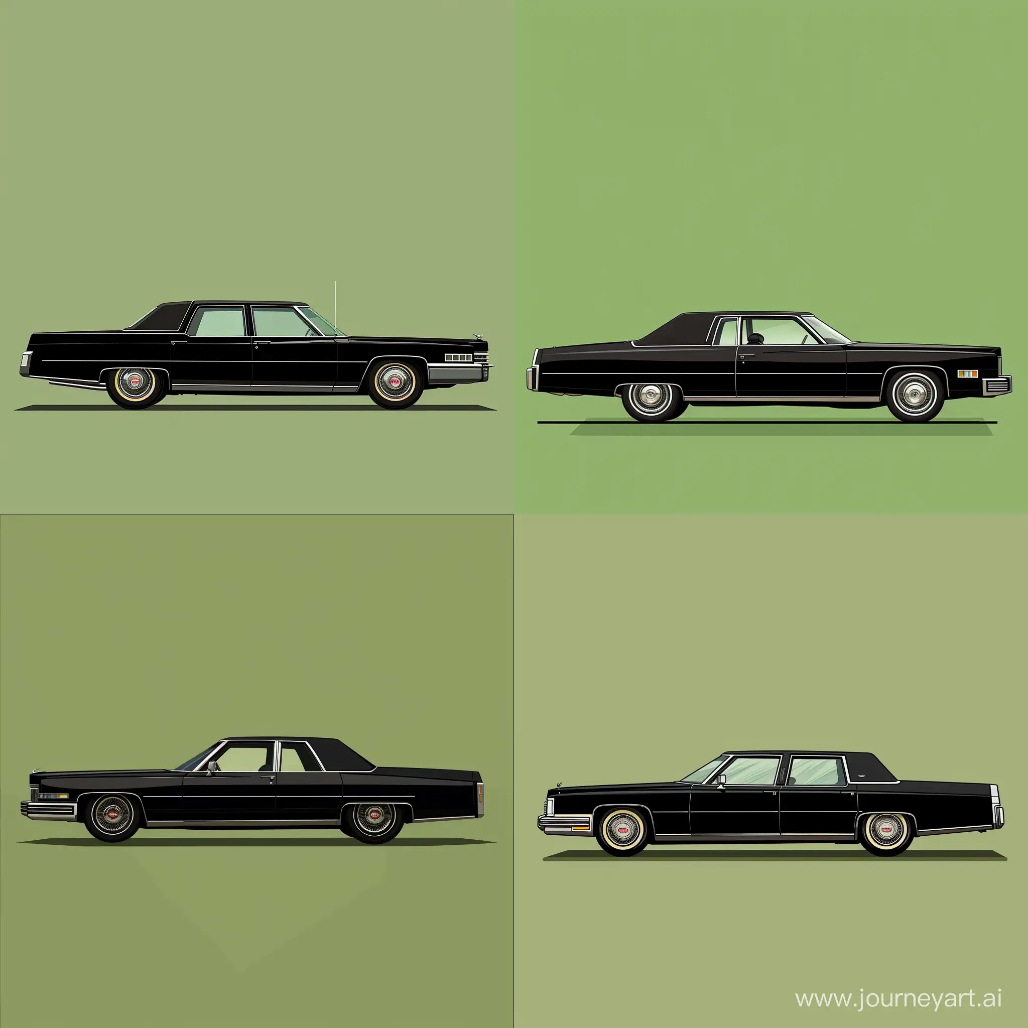 Minimalist-2D-Illustration-Black-Cadillac-Brougham-in-Simple-Hunter-Green