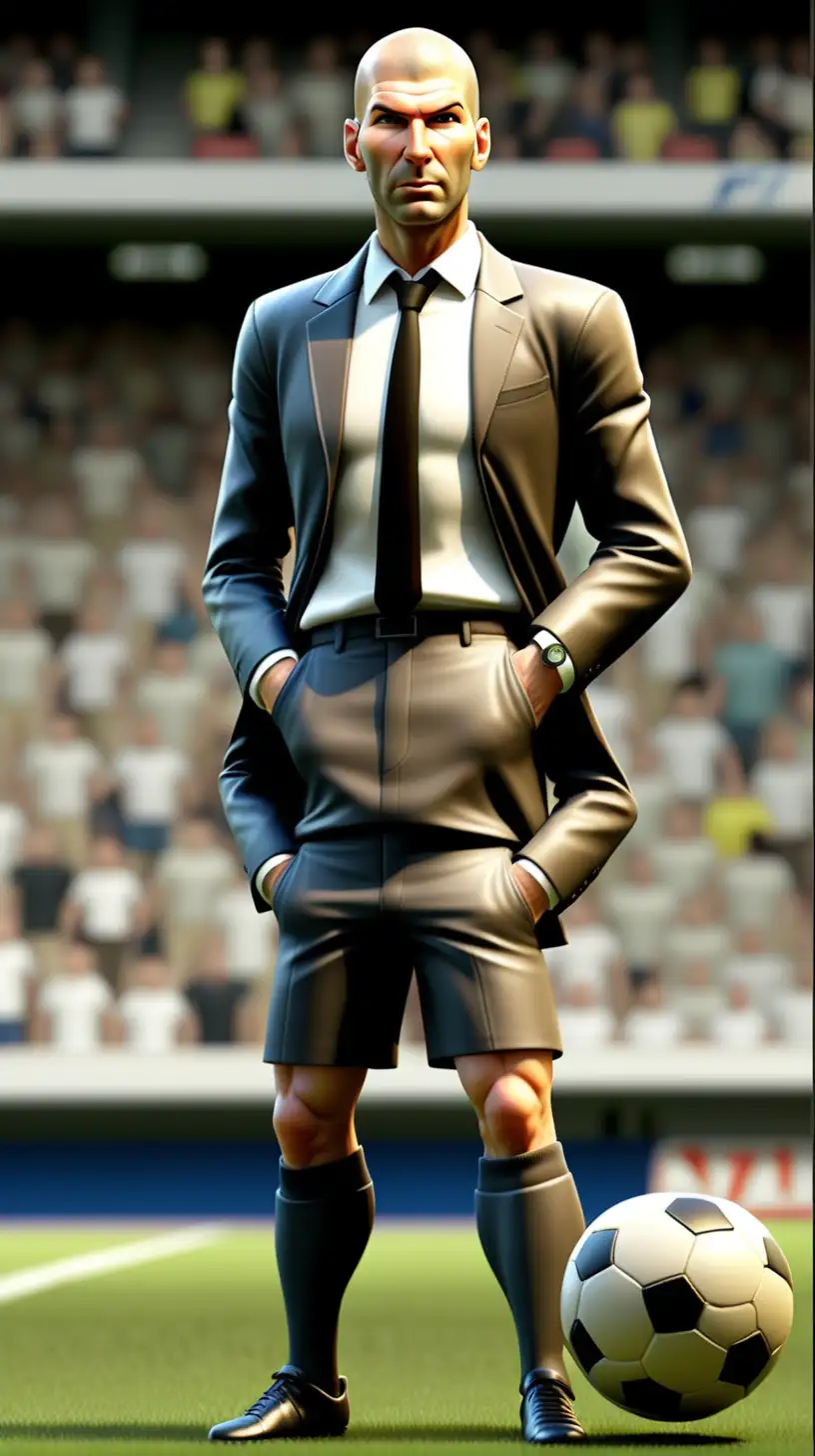 a football manager avatar that looks like Zinedine Zidane. Whole body, facing up, video game style, high resolution