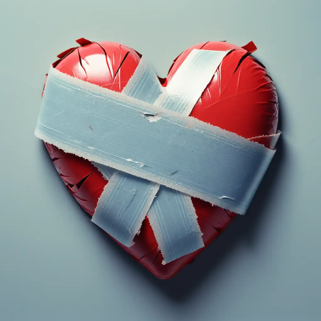 Mended Heart with Tape Symbolic AI Art of Emotional Healing
