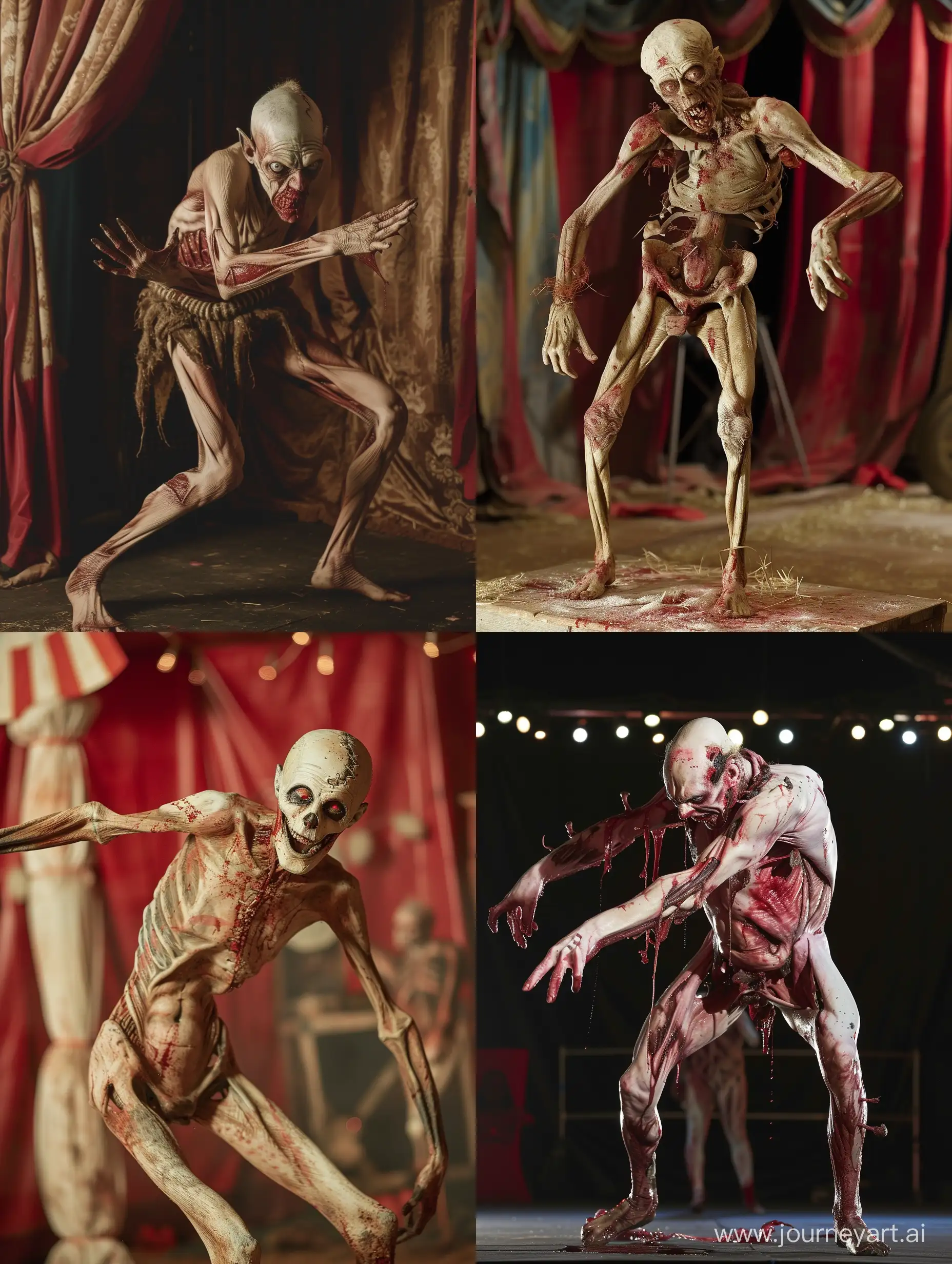 The Body Horror Circus: A sadistic carnival where grotesque performers showcase their deformed bodies, shocking and horrifying the audience with their twisted physicality.