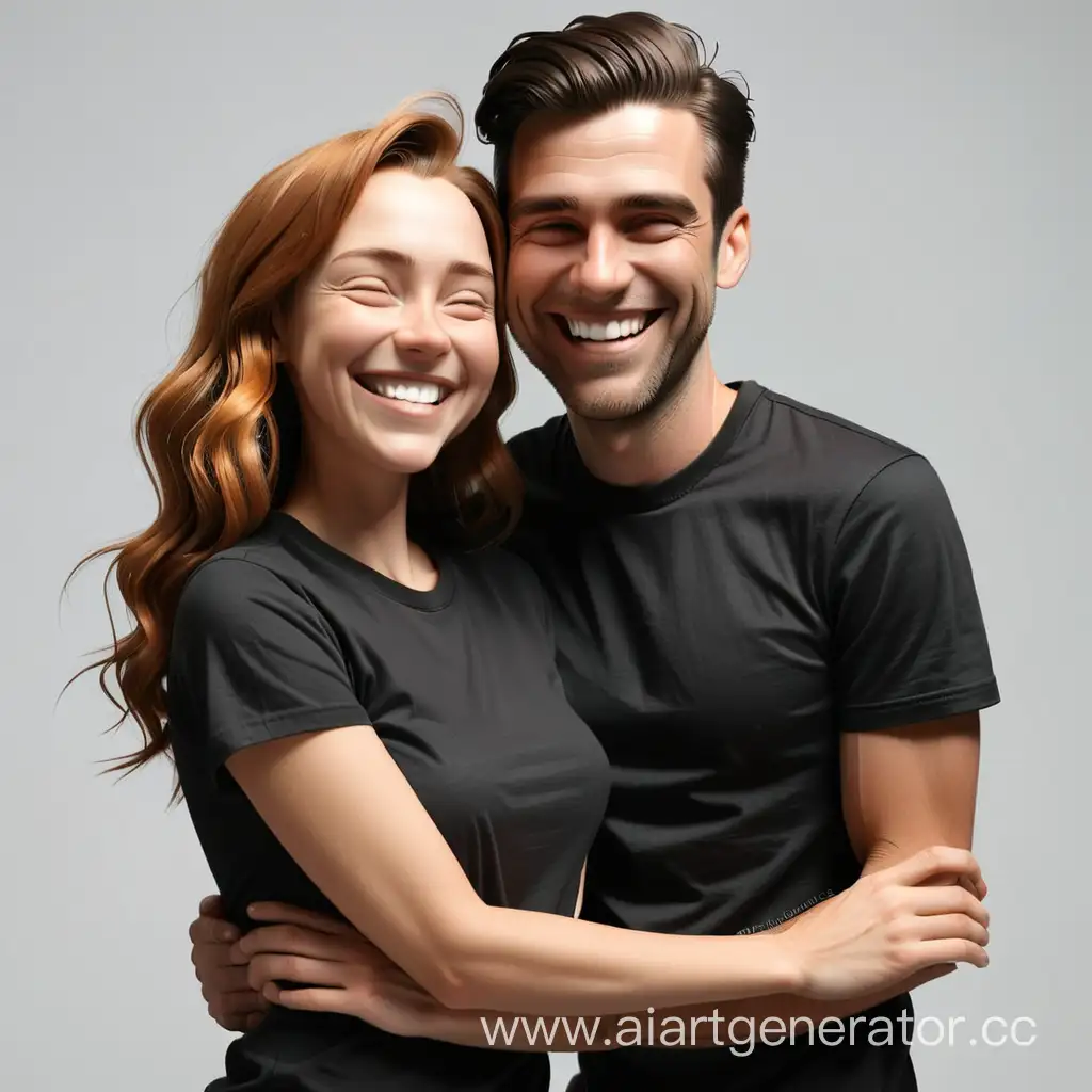 Smiling-Couple-Embracing-in-Black-TShirts
