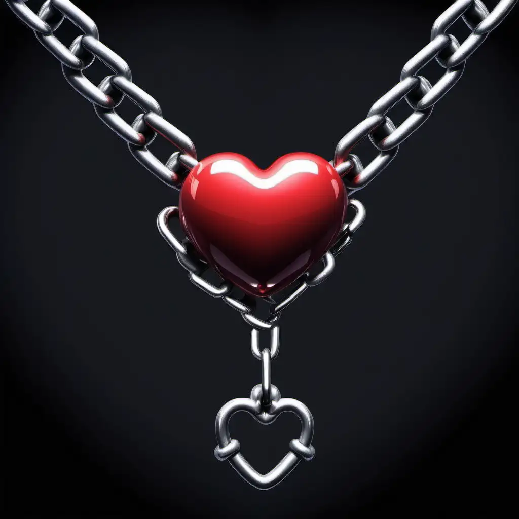 make a realistic illustration of BDMS chains having a heart on each end, the chain is dark, the chains should give a 3d view, and the background of the chain should be white