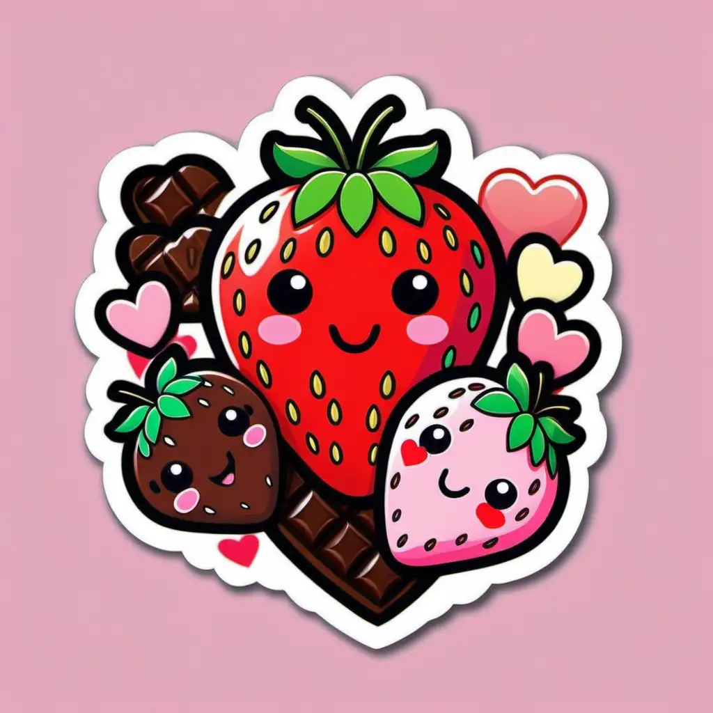 Adorable Cartoon Sticker Colorful Valentine Chocolate Strawberry Hearts