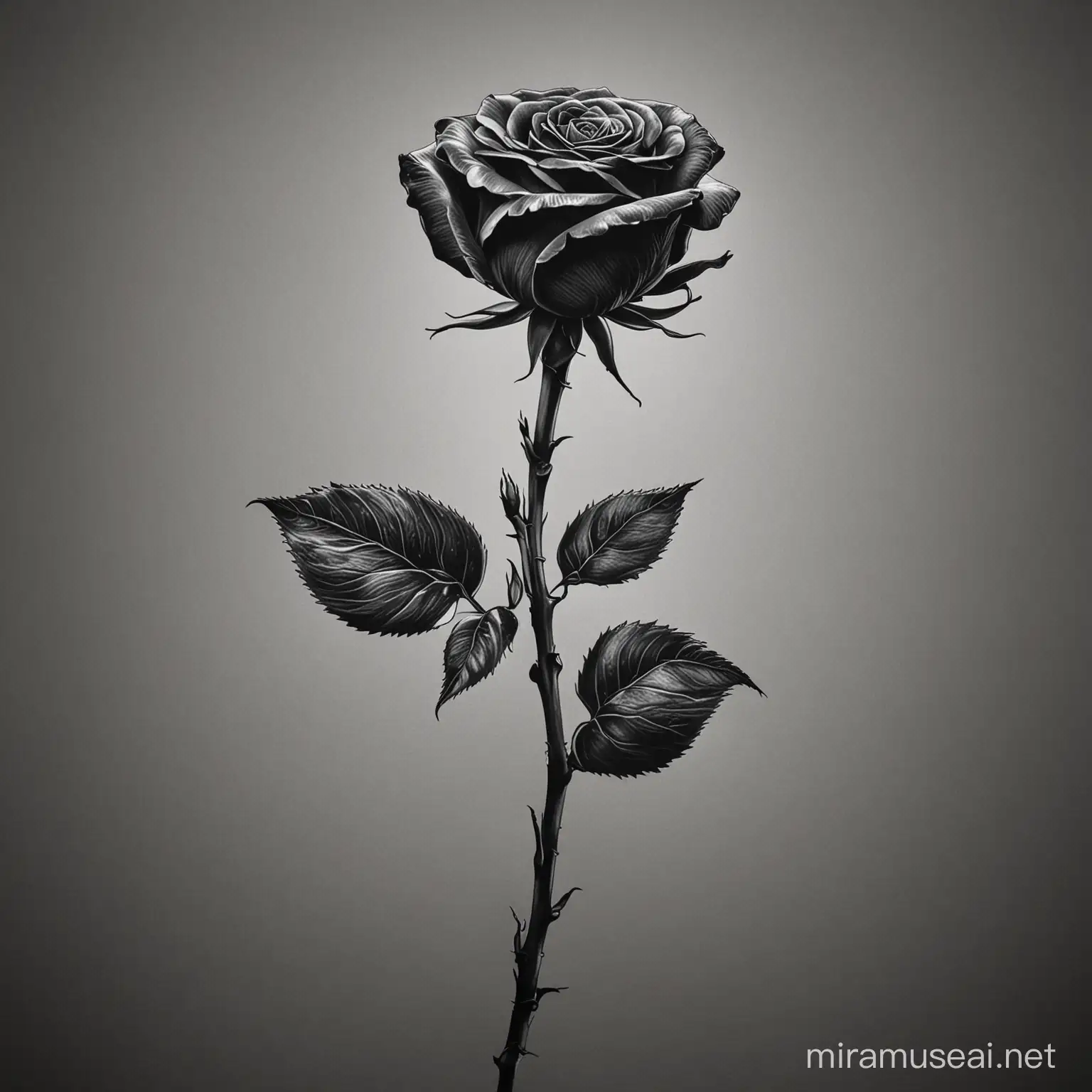 Elegant Single Rose Stem in Black Silhouette