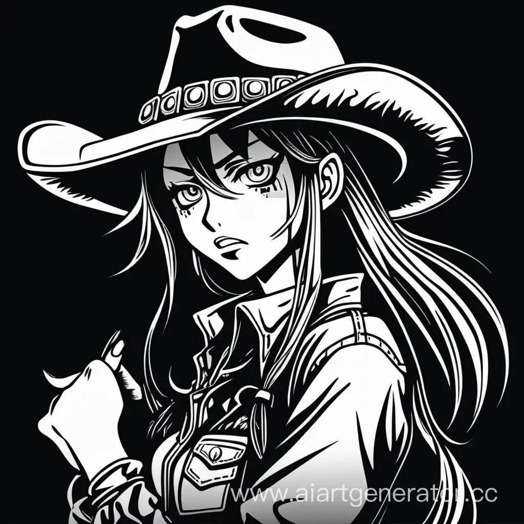 Cowboy girl is evil in anime style on a black background