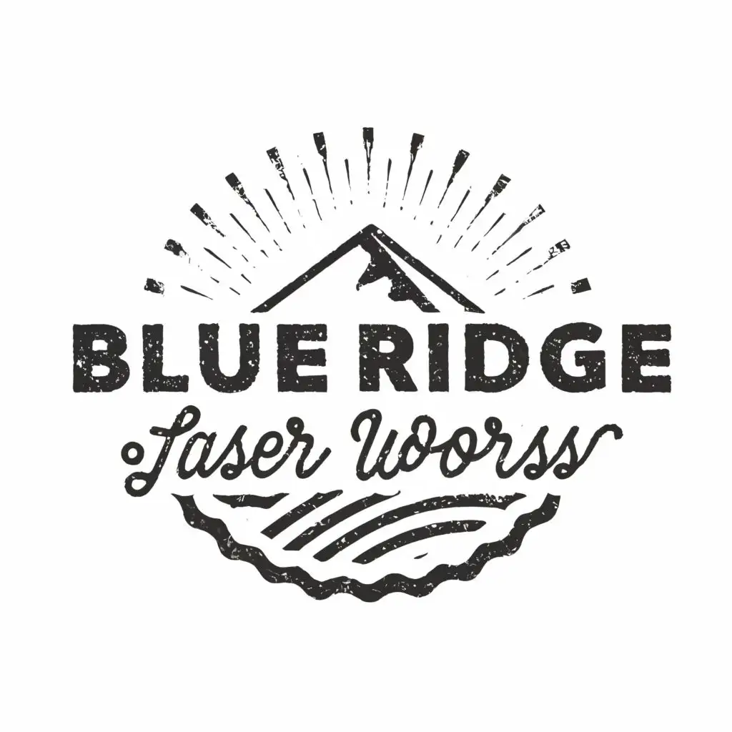 logo, Laser on a mountain, black and white, with the text "Blue Ridge Laser Works", typography