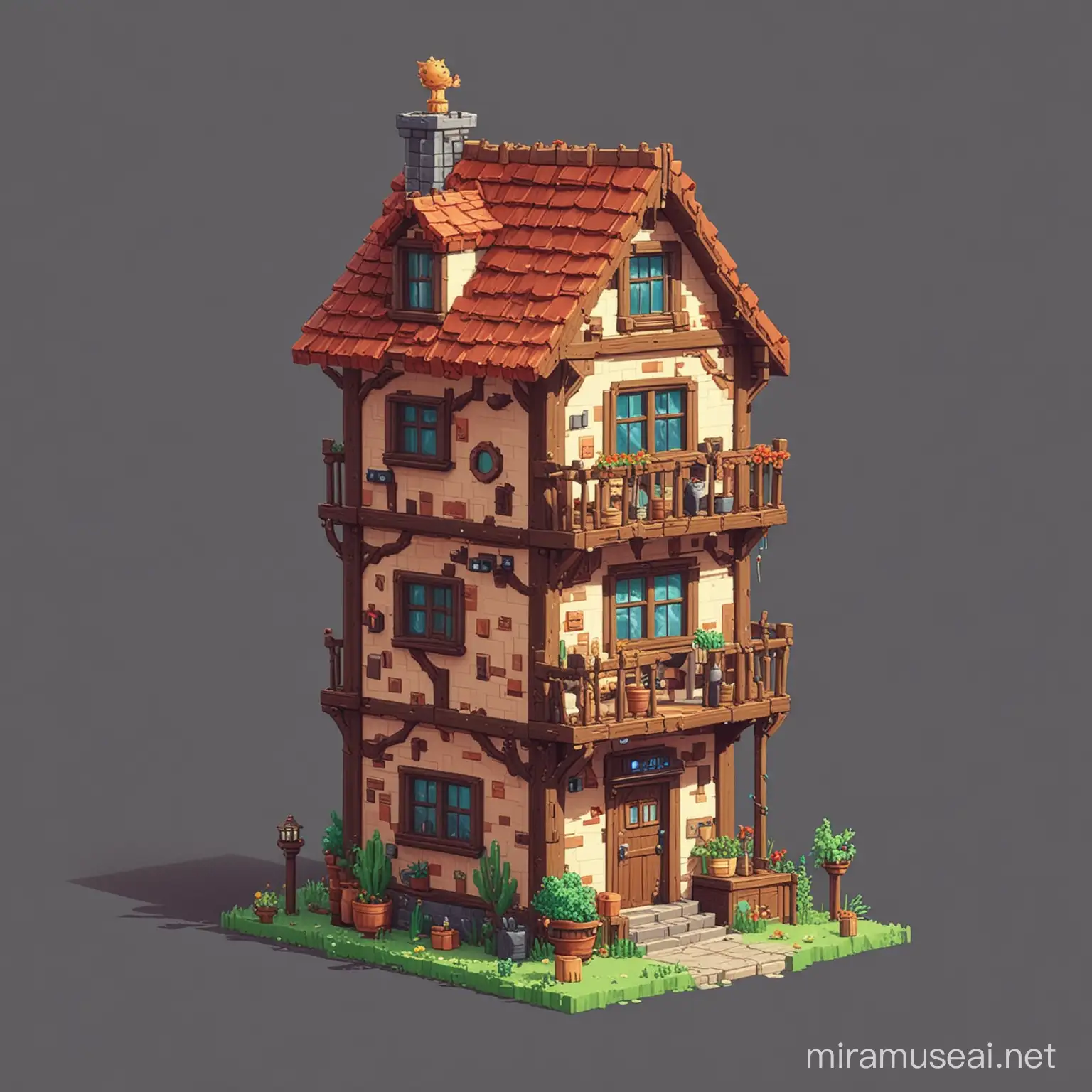 pixel art, house inspired by cat scratch tower