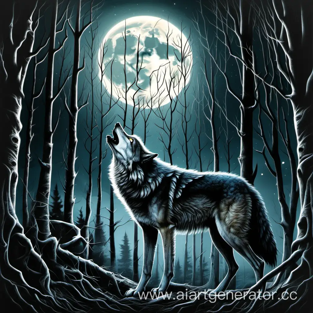 Волк,лес ,полний луна
