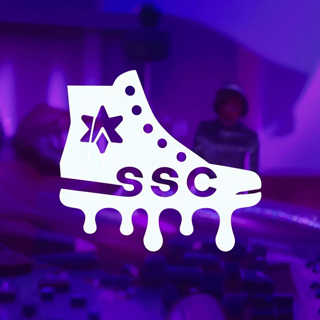 logo, A drippy shoe, with the text "SSC", typography, be used in Entertainment industry