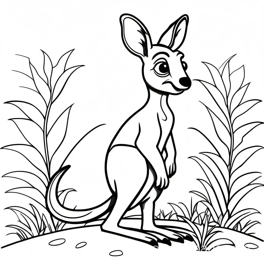 happy kangaroo with coloring points, Coloring Page, black and white, line art, white background, Simplicity, Ample White Space. The background of the coloring page is plain white to make it easy for young children to color within the lines. The outlines of all the subjects are easy to distinguish, making it simple for kids to color without too much difficulty