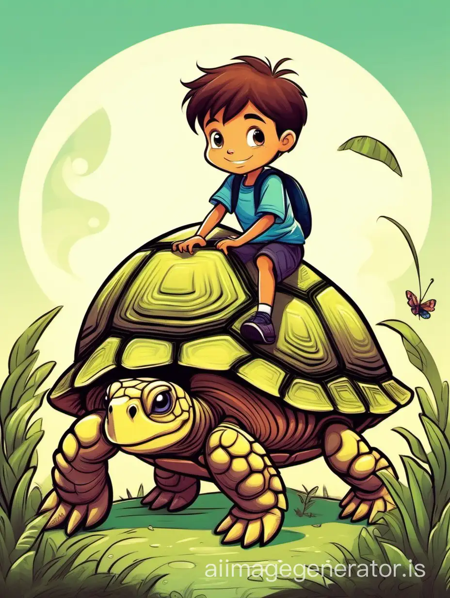 Adorable-Young-Boy-Riding-on-a-Land-Turtle-Adventure