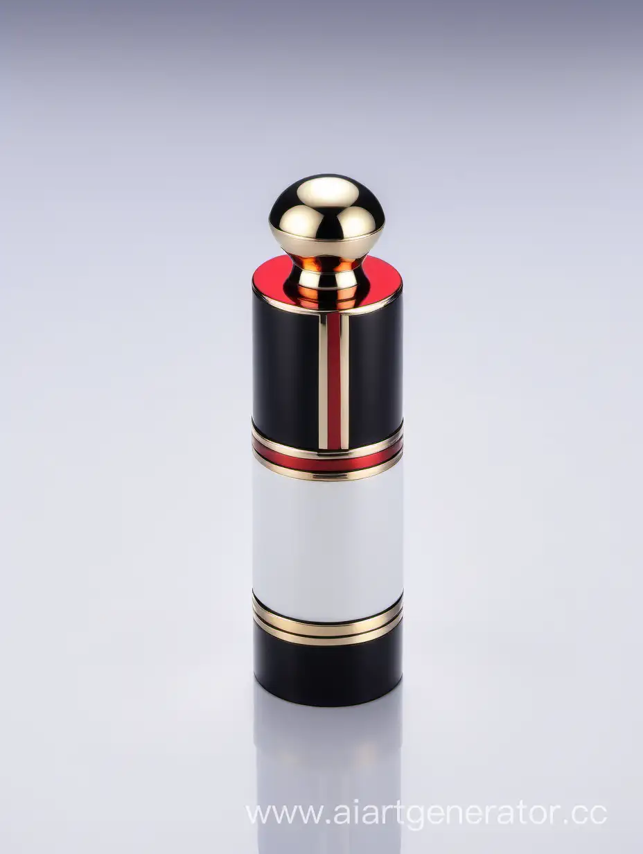 Zamac-Perfume-Decorative-Ornamental-Long-Cap-in-Pearl-White-and-Black-with-Matt-Red-White-and-Gold-Lines-Metallizing-Finish