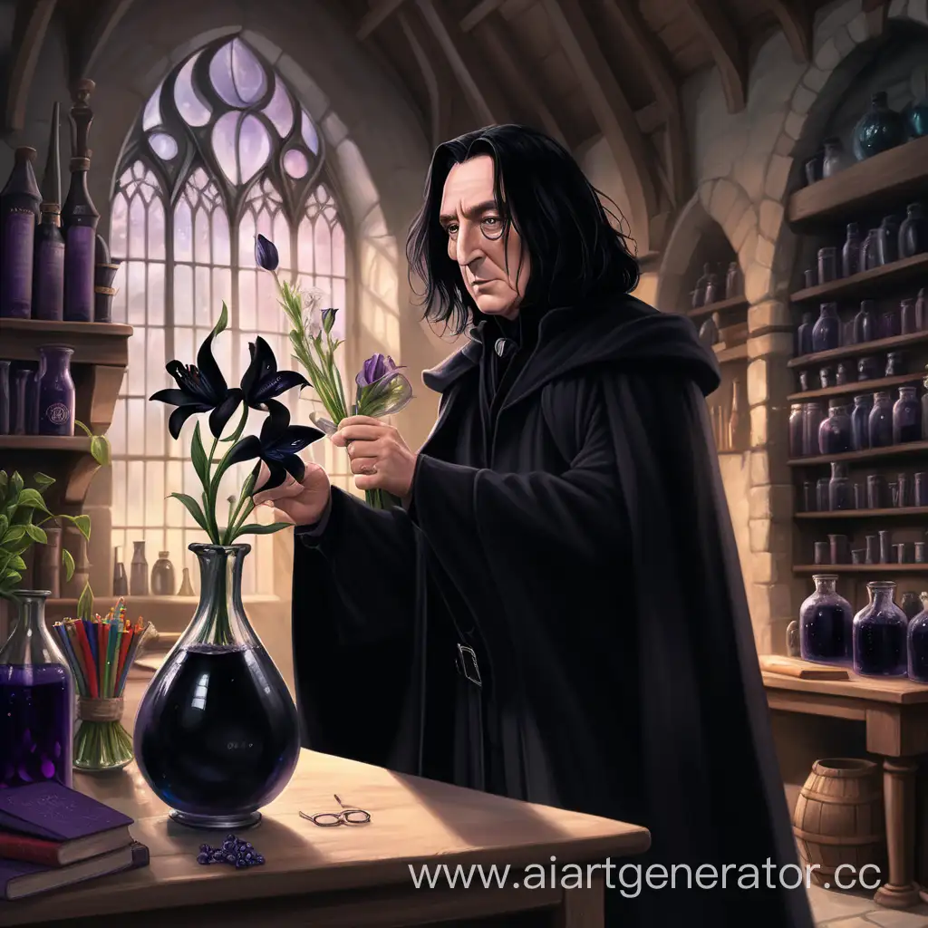 Severus-Snape-Surprises-Student-with-Black-Magical-Lilies-in-Potions-Classroom