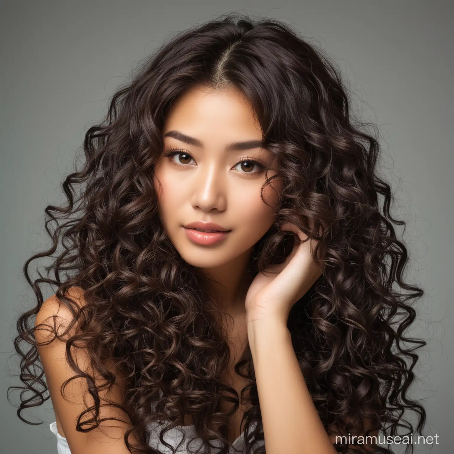 beautiful Asian woman with long curly hair