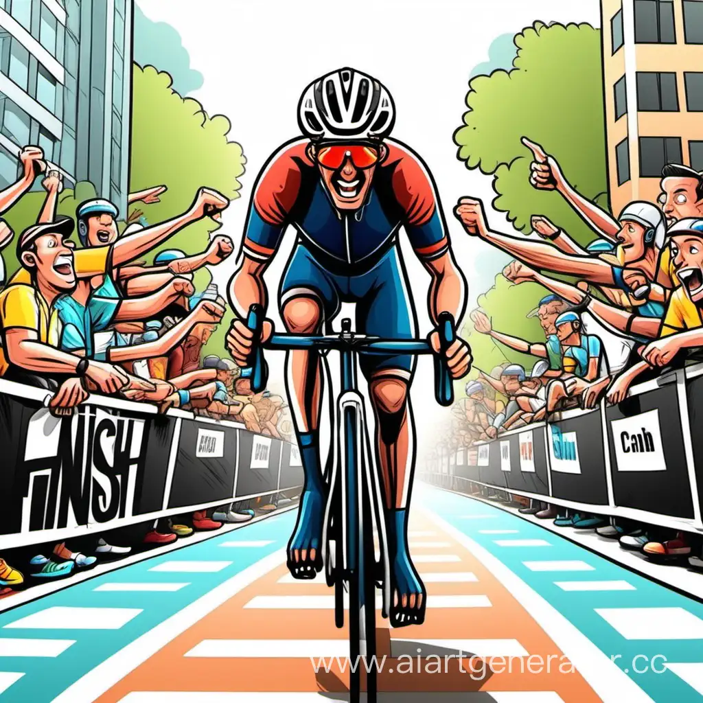 cartoon cyclist at the finish line full face