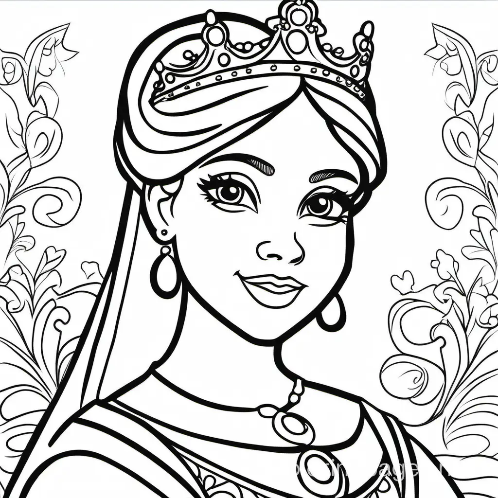 Generate me an image of a princess painting a portrait.full picture, Coloring Page, black and white, line art, white background, Simplicity, Ample White Space. The background of the coloring page is plain white to make it easy for young children to color within the lines. The outlines of all the subjects are easy to distinguish, making it simple for kids to color without too much difficulty