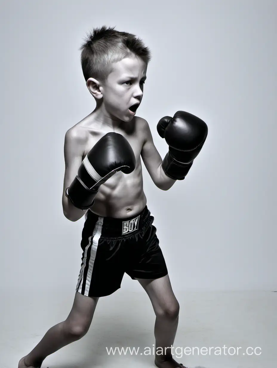 Мальчик занимается боксом 