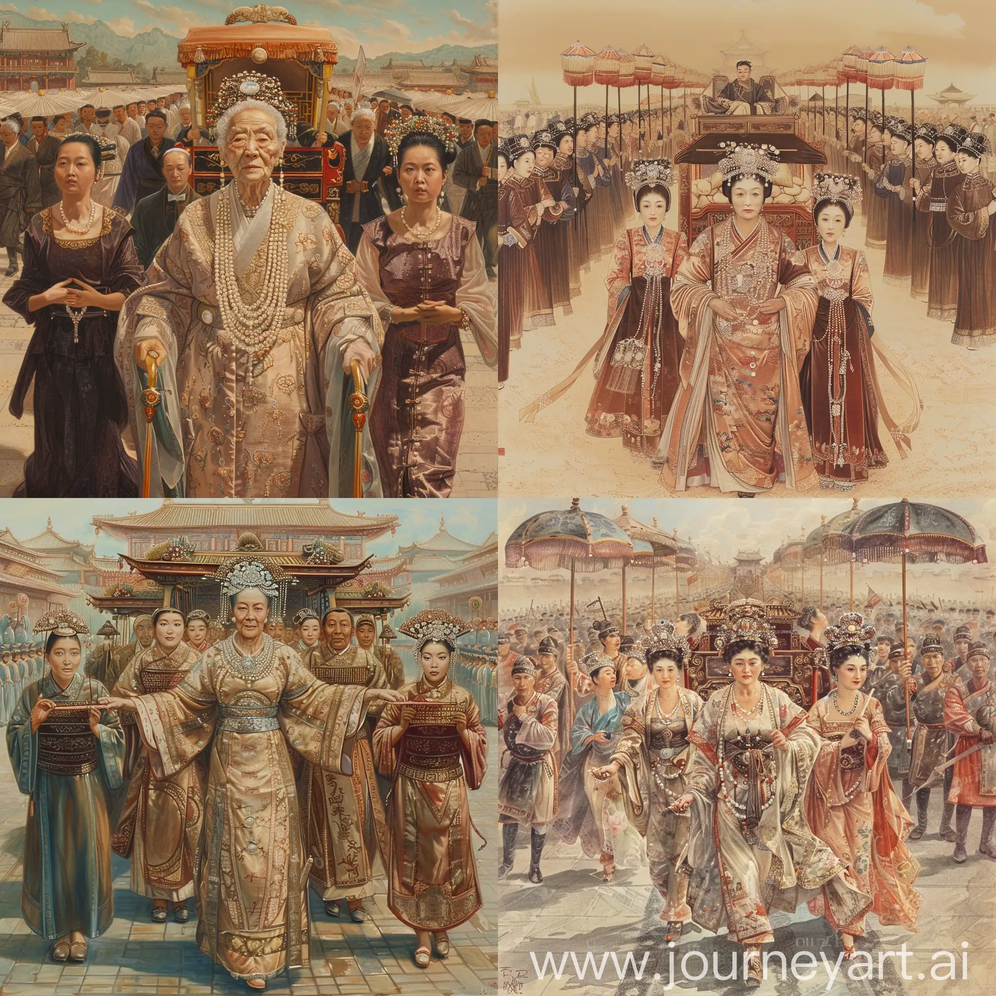 Empress-Dowager-Cixi-Outing-with-Attendants-in-Exquisite-Silk-Robe