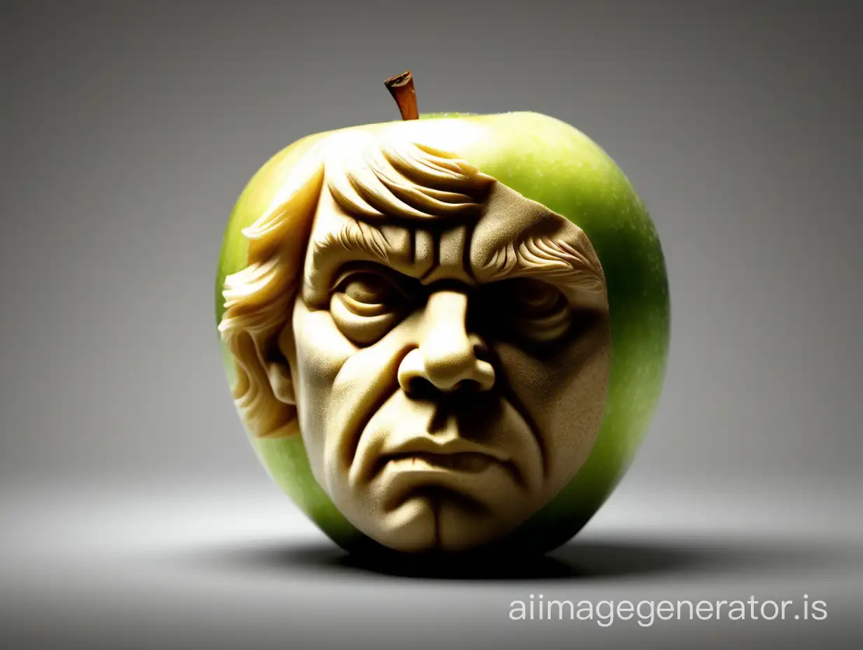 a shot of an apple with the face of man carved on it --style raw
1. a shot of an apple with the face of Luke Skywalker carved on it --style raw