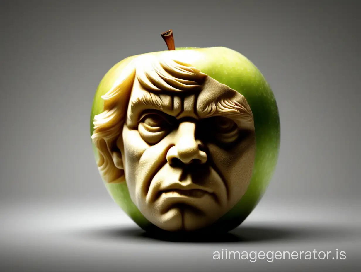 a shot of an apple with the face of man carved on it --style raw
1. a shot of an apple with the face of Luke Skywalker carved on it --style raw
