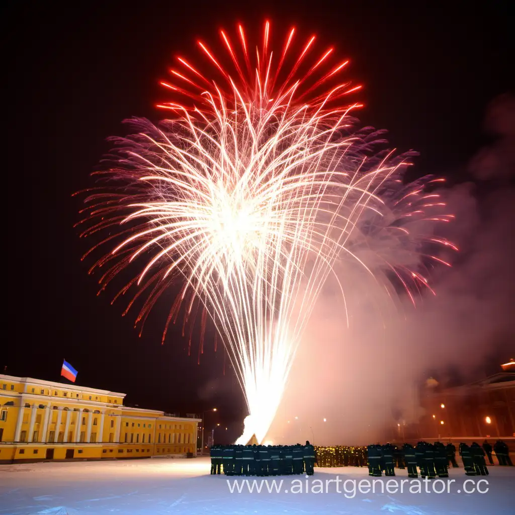 Новогодний салют в честь нового года на территории Академии ГПС МЧС России 