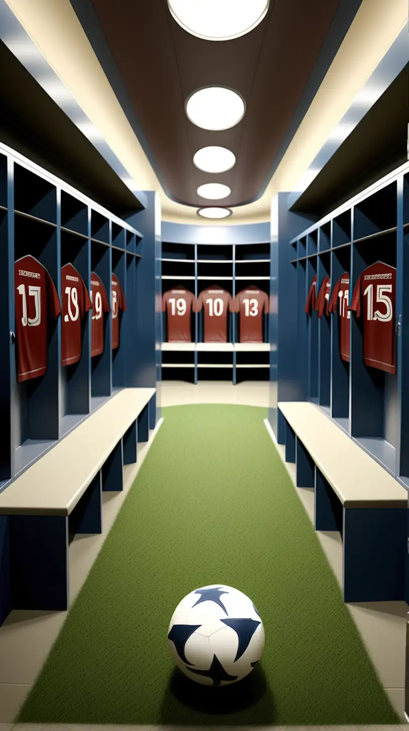a big oval professional soccer locker room.