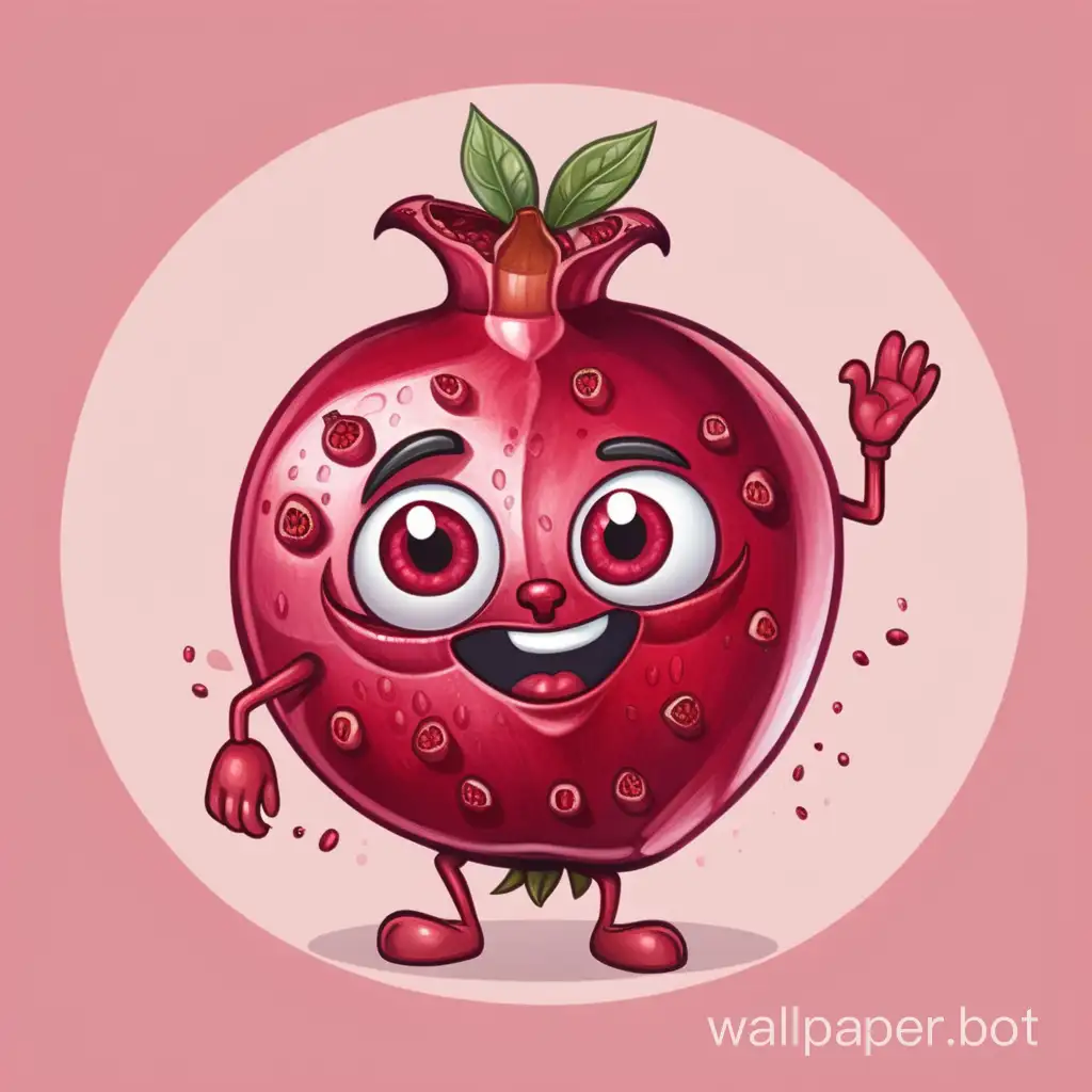 Anthropomorphic-Cartoon-Pomegranate-Character-Playful-Illustration