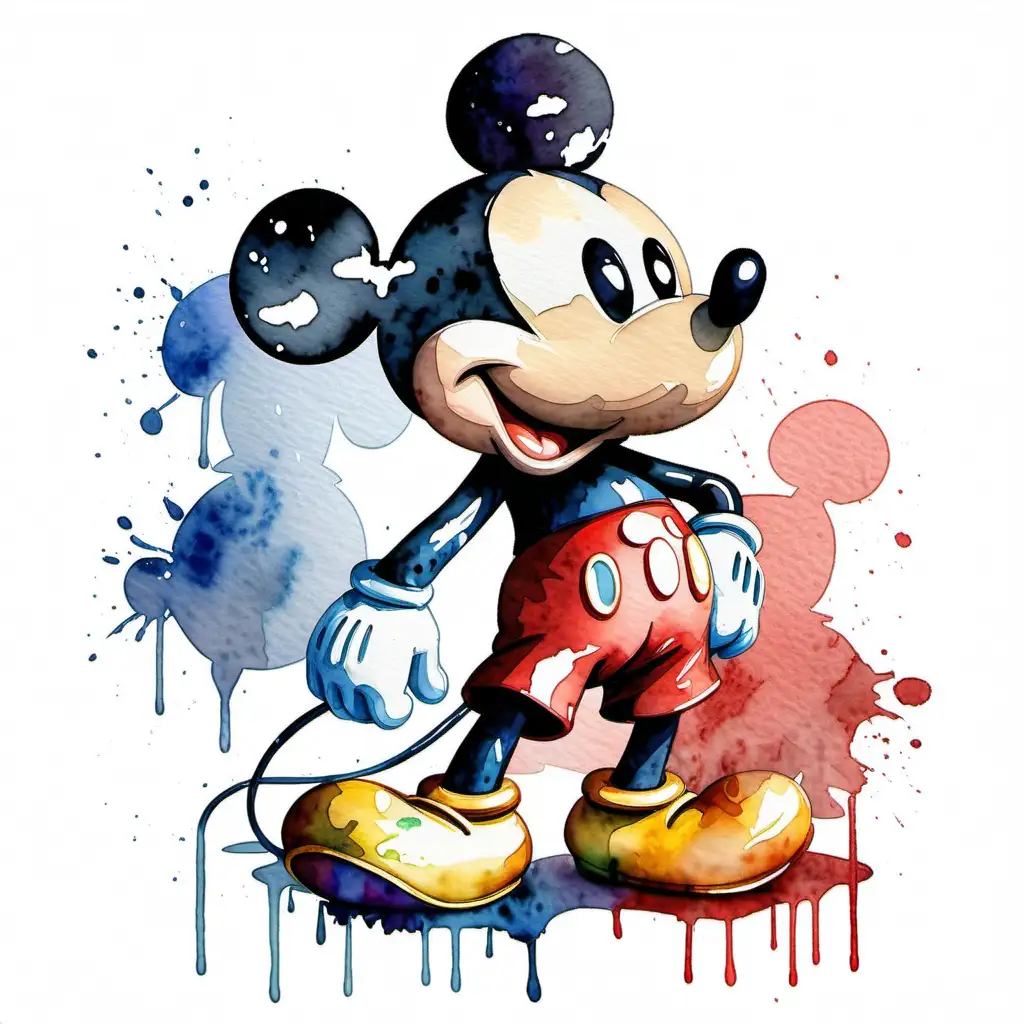 Colorful Watercolor Painting of Mickey Mouse