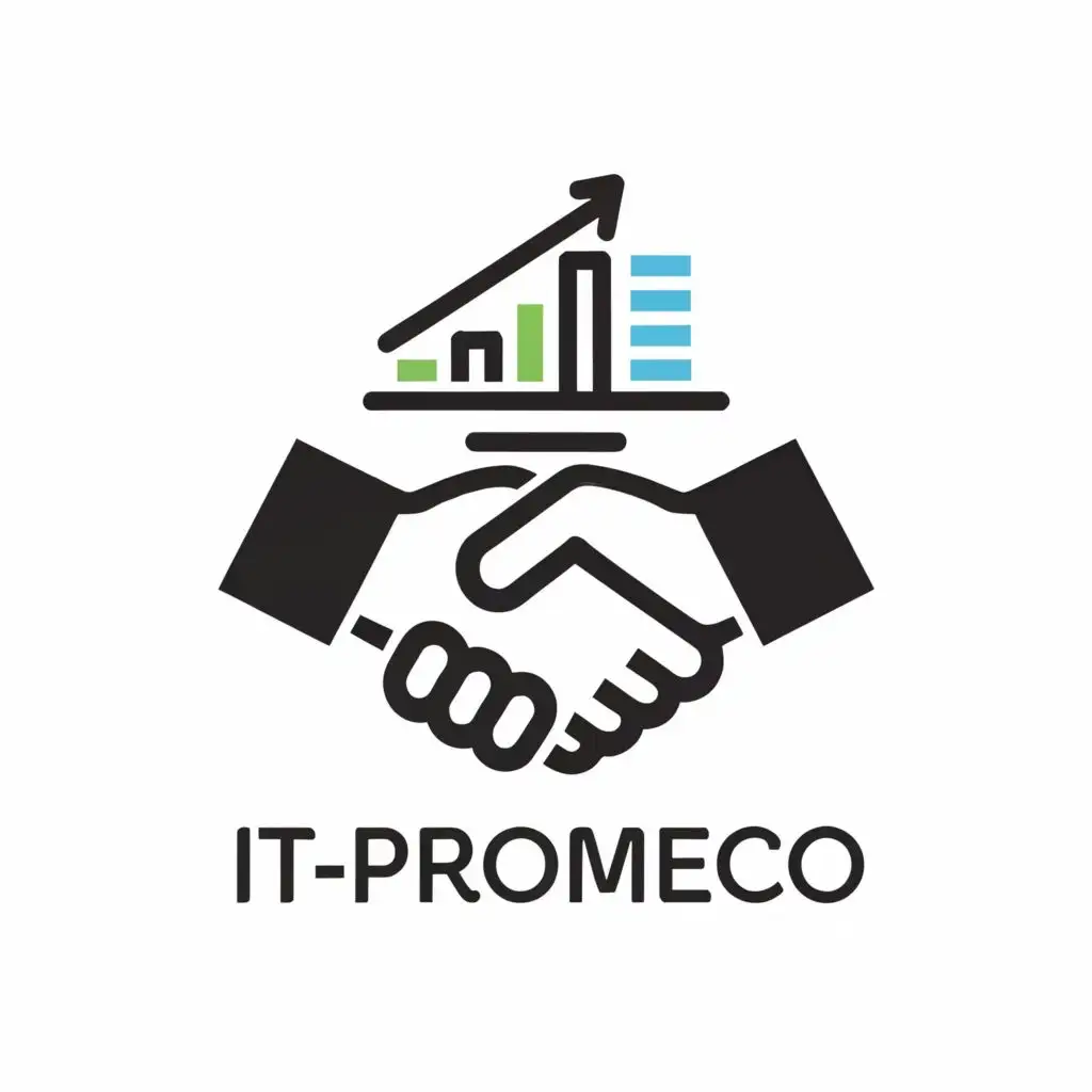 logo, logo, handshake, a graph symbolizing the increase in ROI, white background, simply black and white graphic, with the text "IT-PROMECO", typography, be used in Technology industry, with the text ".", typography, be used in Technology industry