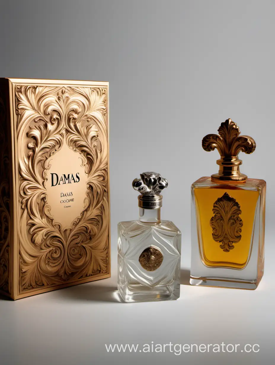 a bottle of damas cologne sitting next to a box, a flemish Baroque by Demetrios Farmakopoulos, instagram contest winner, dau-al-set, dynamic composition, contest winner, feminine