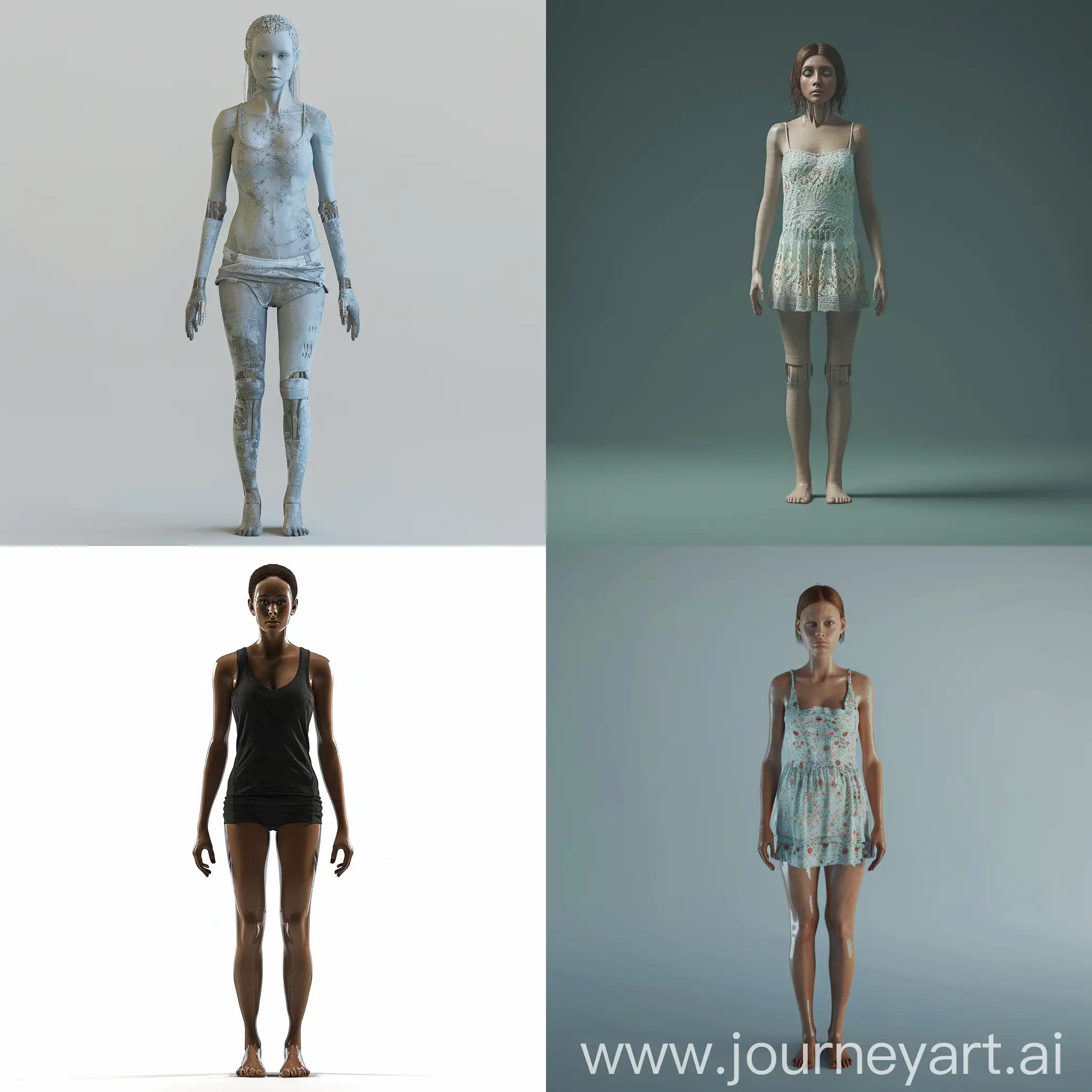 Expressionless-Robotic-Woman-in-Stylish-Summer-Clothes