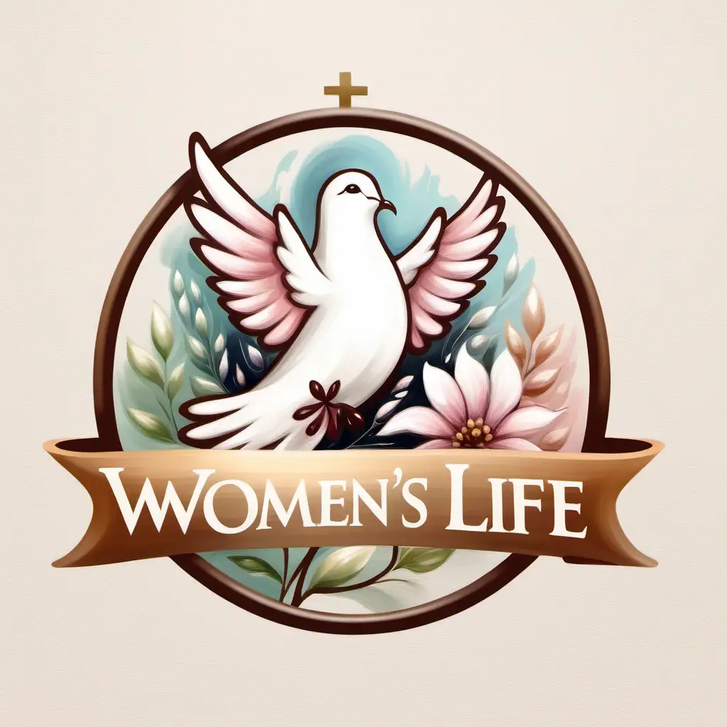 Make a oil painted logo for me for a women's church group called Women's Life with soft colors and should have a dove in the logo