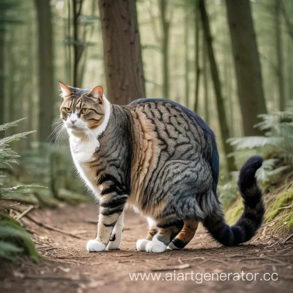 Majestic-Forest-Encounter-Large-Male-Cat-with-Commanding-Tail