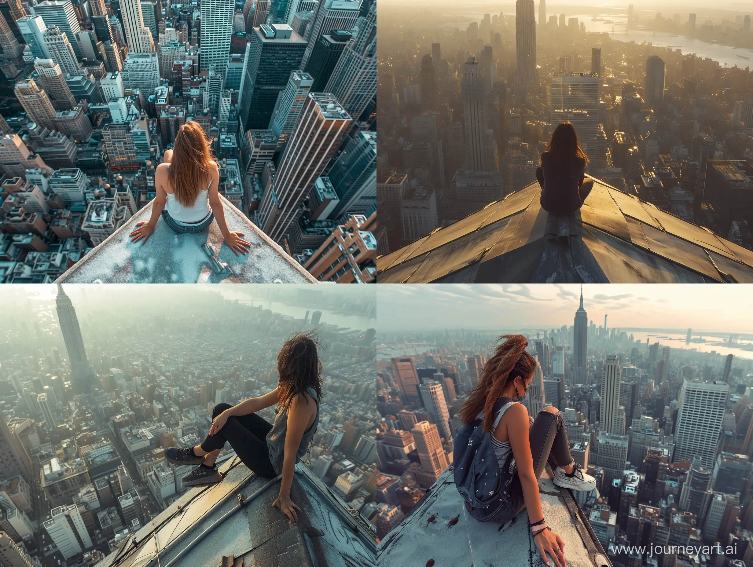Woman-Enjoying-Scenic-Tokyo-Skyline-from-Empire-State-Building-Roof