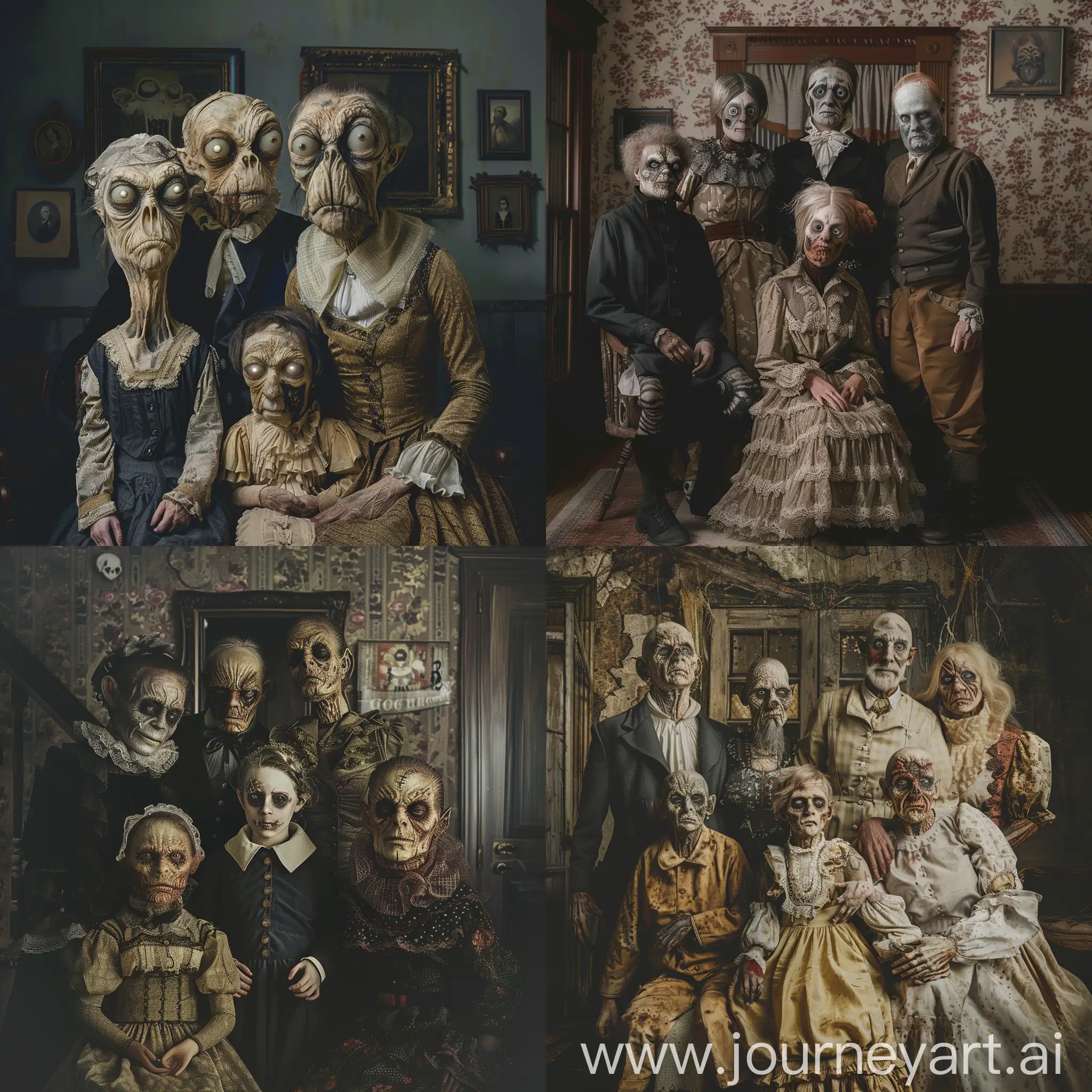 Eerie-1800s-Freak-Family-Portrait-in-Haunted-House-with-VHS-Aesthetics
