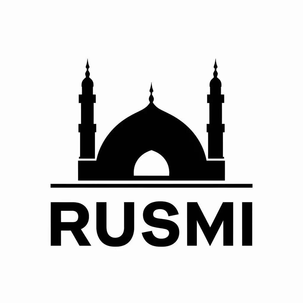 logo, Mosque, with the text "Rusmi", typography