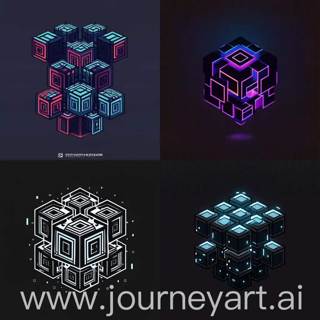 Generate the logo for an evil fictional cyberpunk tech hacking company. Include cubes arranged in patterns