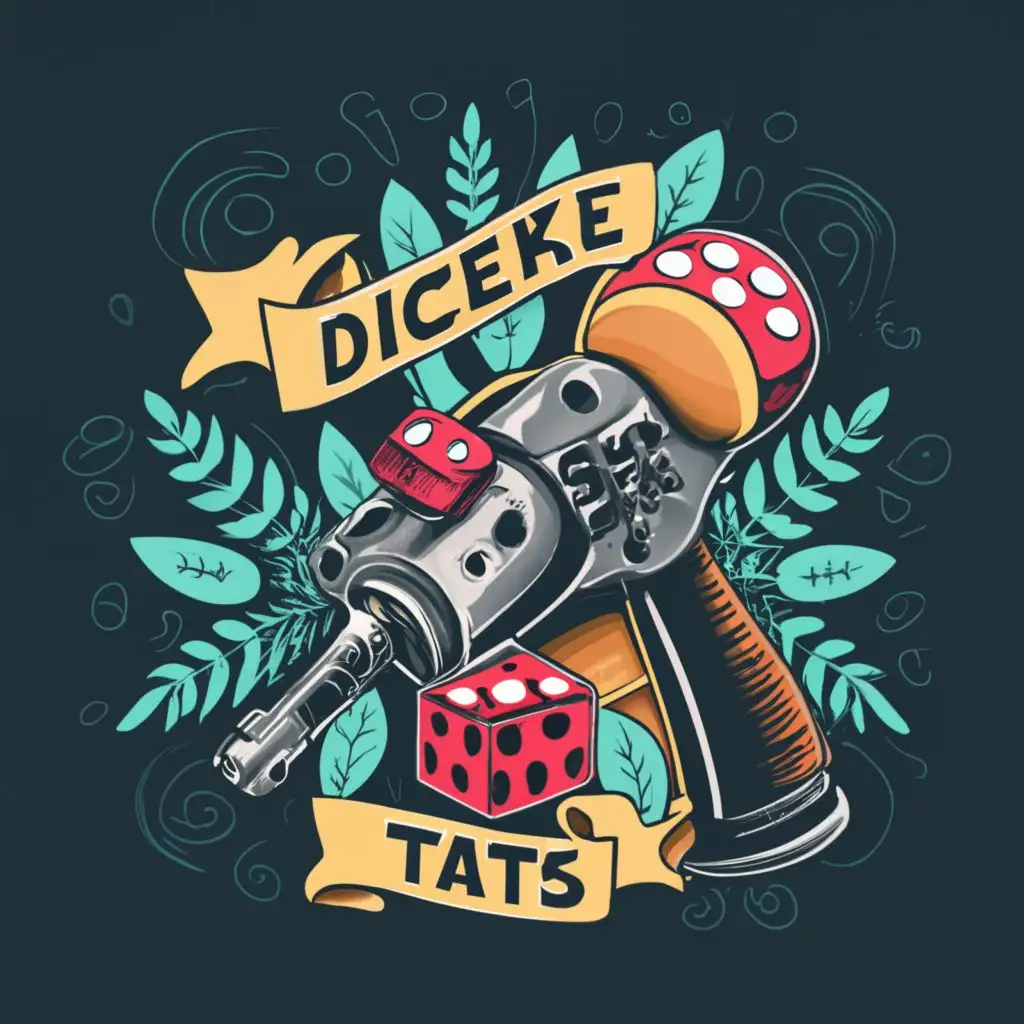 LOGO-Design-For-Dicekie-Tats-Edgy-Tattoo-Gun-and-Dice-Emblem-with-Striking-Typography