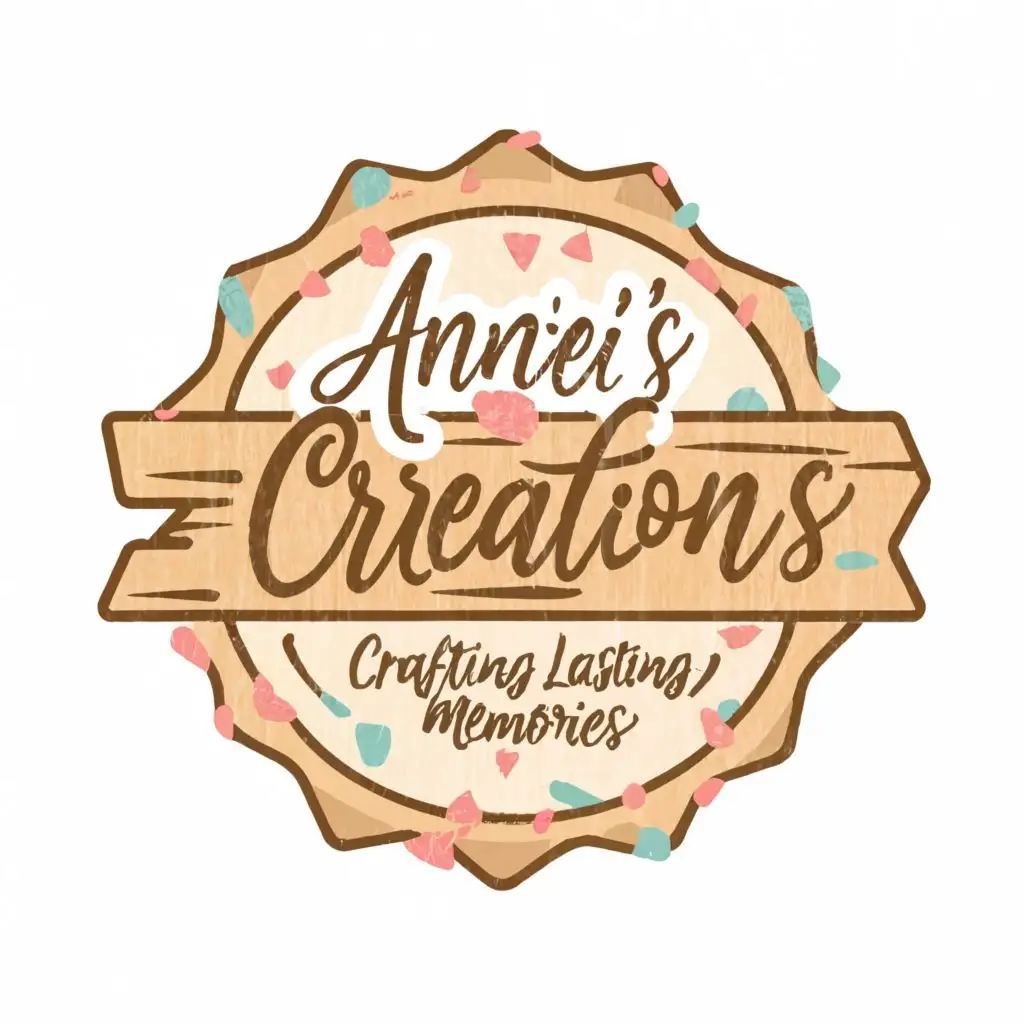 LOGO-Design-For-Annies-Creation-Wooden-Circle-with-Pastel-Colors-Crafting-Heart-Icon-and-Playful-Script-Font