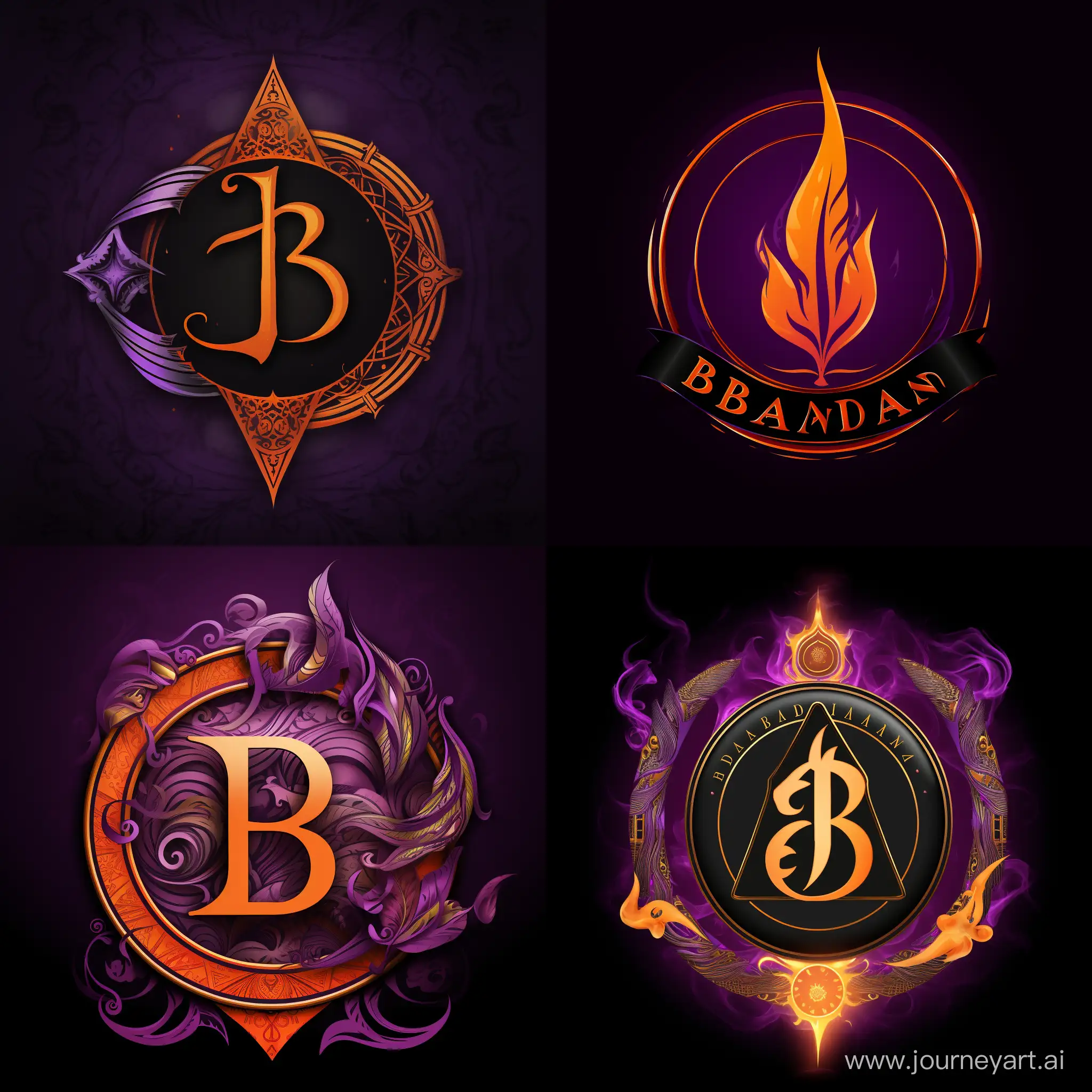 Come up with a sigil/logo for the name "Bedanga Bhandary". Include the colour purple, orange and make it appealing
