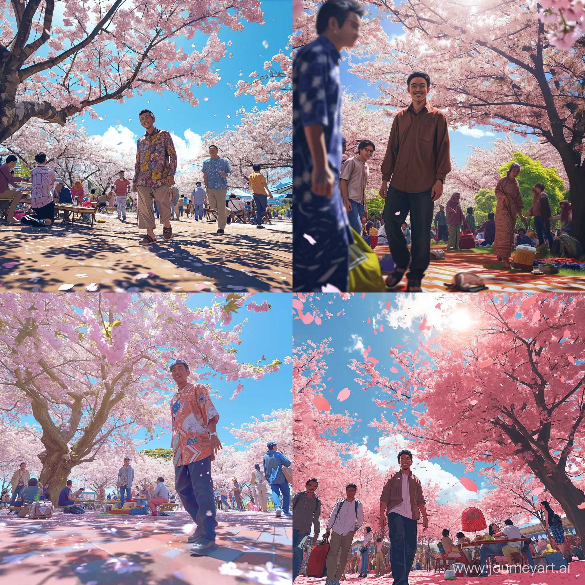 Malay-Man-in-Baju-Melayu-Enjoying-Hanami-Picnic-under-Cherry-Blossoms
