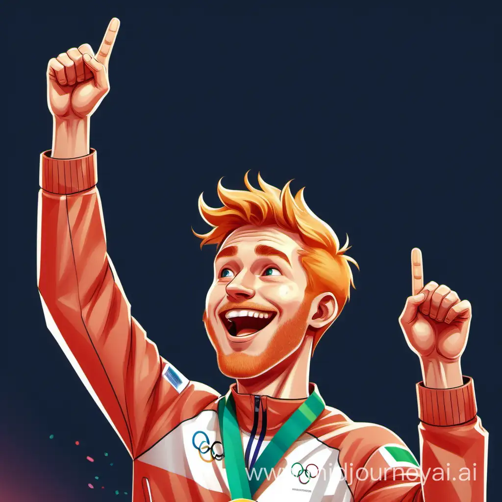 Celebratory Olympic Victory Young Man with Strawberry Blonde Hair