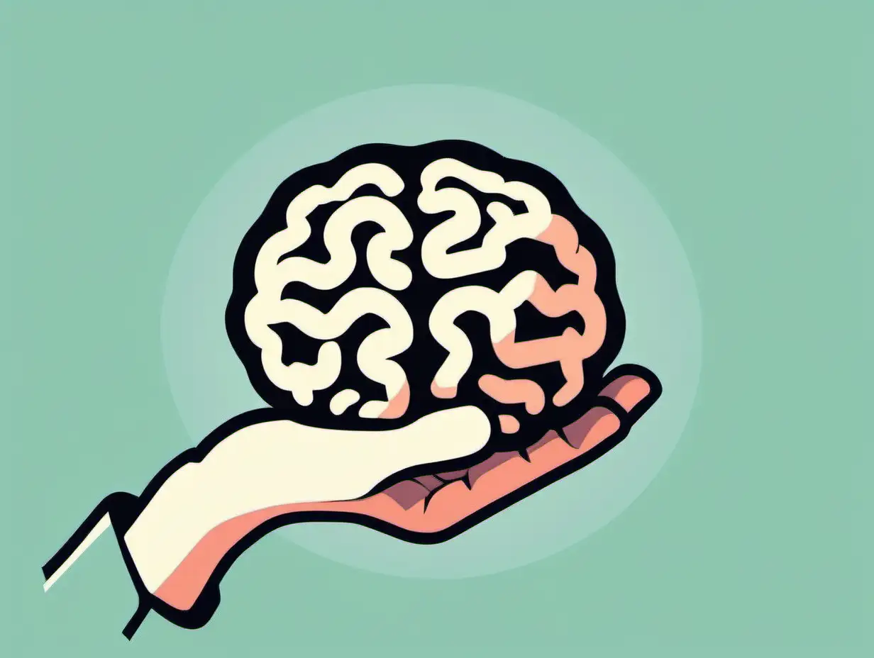 holding brain with hand, simple vector art, 2d