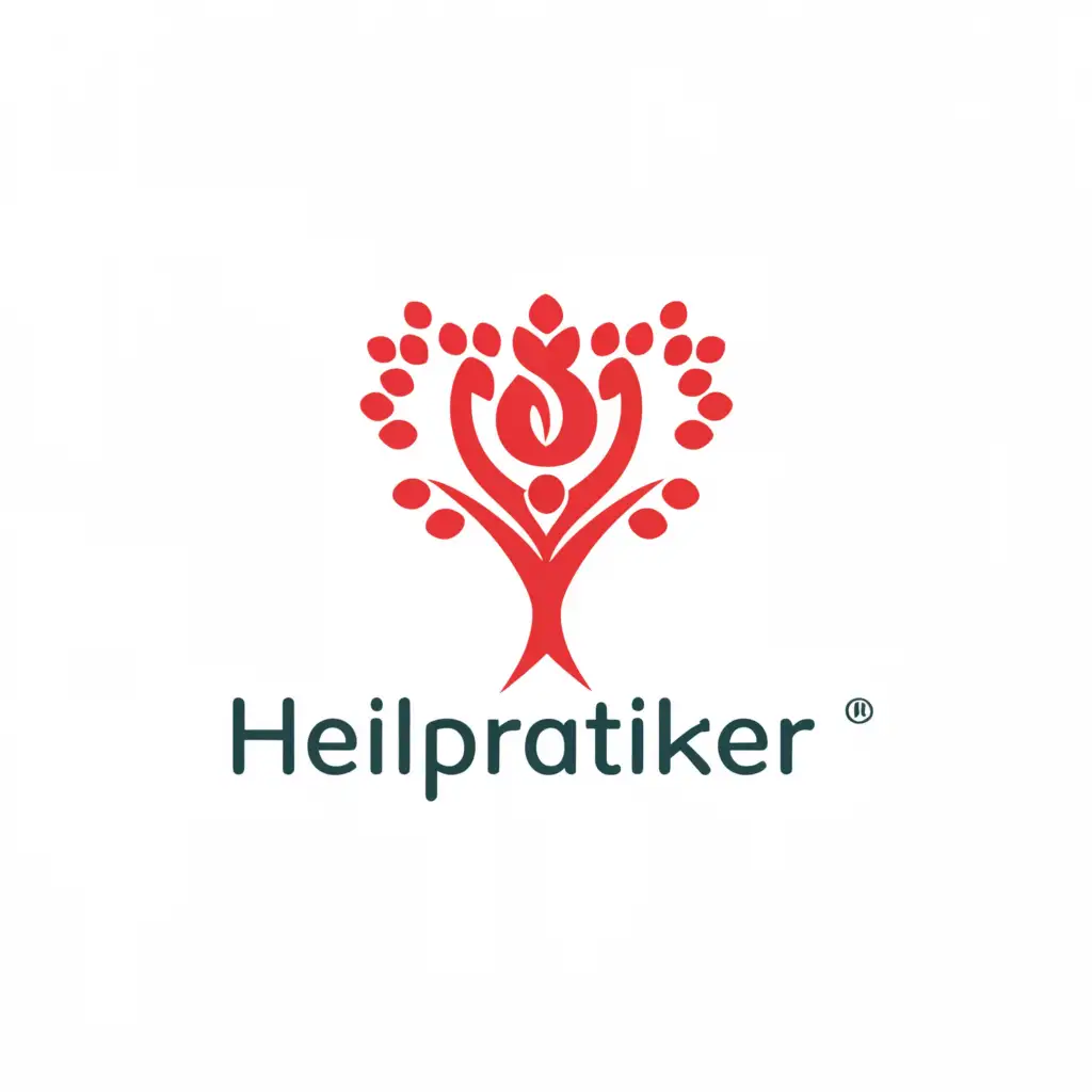a logo design,with the text "Heilpraktiker", main symbol:humanheart tree, shape with a brain, holding by a hand,complex,be used in Religious industry,clear background