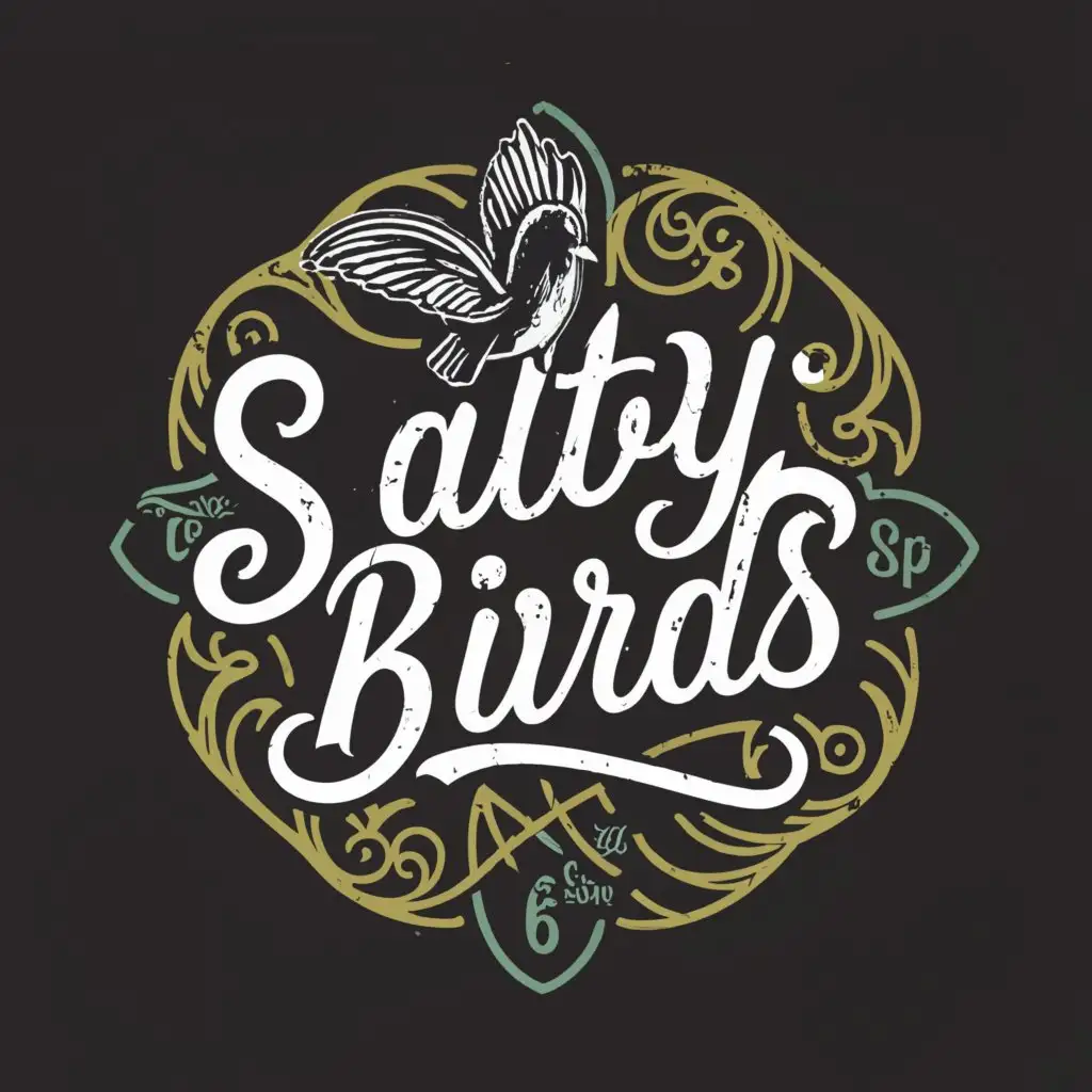 a logo design,with the text "Salty Birds", main symbol:The logo must incorporate a bird illustration and typography art to keep a unique balance between visuals and text and black and white,Moderate,clear background