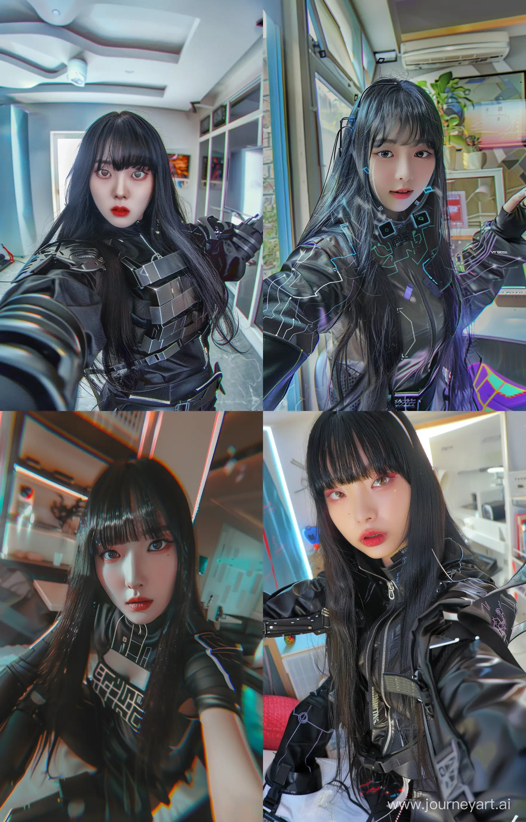 Chic-Kpop-Idol-Captures-Techwear-Glamour-in-Cyberpunk-Apartment