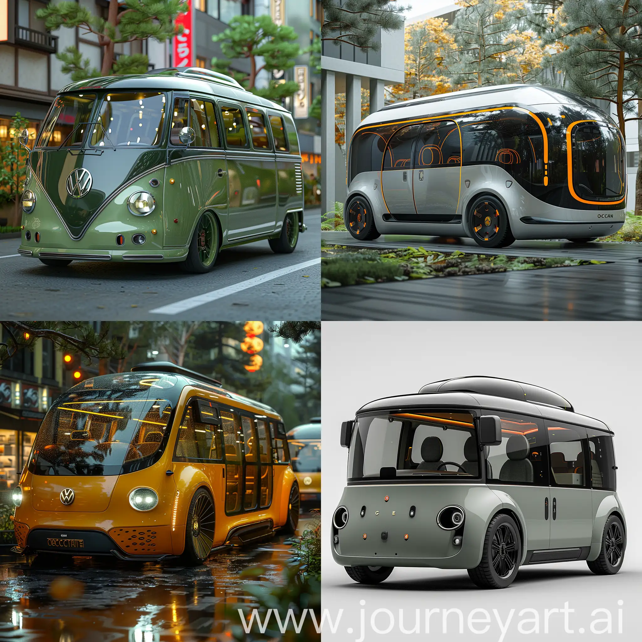 Futuristic eco-friendly microbus, octane render --stylize 1000 --style raw