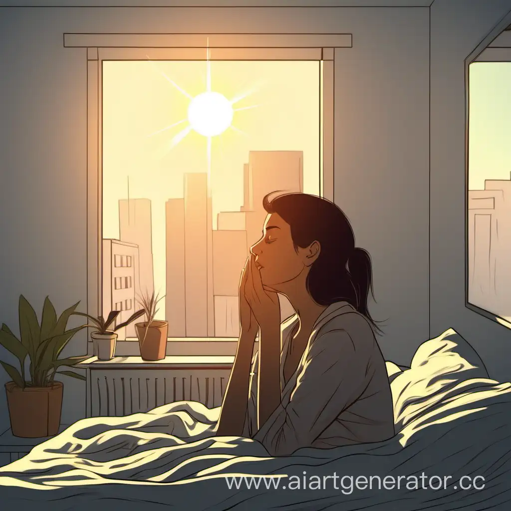 Woman-with-Insomnia-Awakened-by-Sunlight-in-Stuffy-Apartment