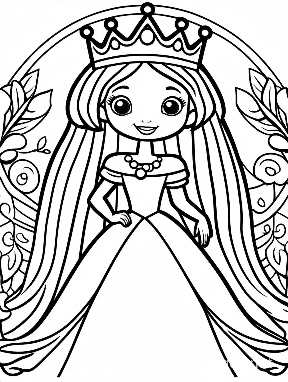 Princess-Coloring-Page-for-Kids-Simple-Line-Art-on-White-Background