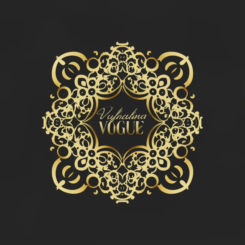 a logo design,with the text "Vyshyvanka Vogue", main symbol:black
and gold
,complex,clear background